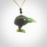 A beautiful little, handcarved kiwi pendant. This piece is carved from jade from Aceh and is a remarkably unique piece of handmade jewellery. made by NZ Pacific and for sale on our website. Shipping is free worldwide.